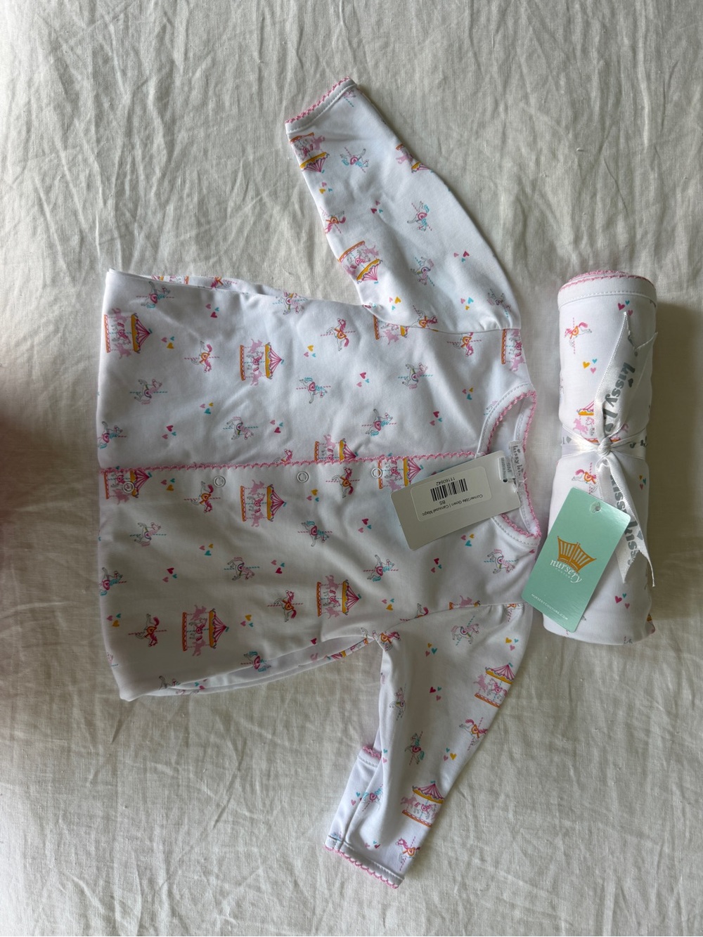 Kissy Kissy White Pajama Top with Pink Carousel Print